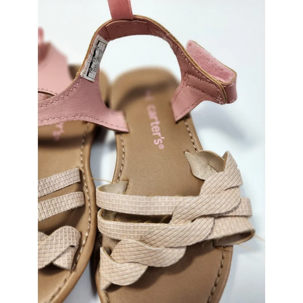 Carters Denali Toddler Girls Pink Beige Braided Ankle Strap Sandals Size 7M